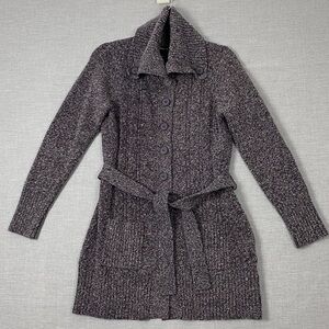 Dalia Button Up Cardigan Sweater Sz Medium Thick Tight Knit Fold Over Collar